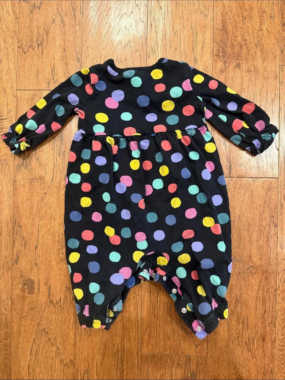 Hanna Andersson Black One-Piece Footie with Multi-Color Polka Dots
